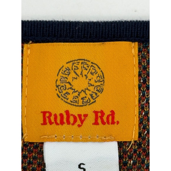 Ruby Rd Womens Paisley Knit Tunic Top Orange Teal Fringe Hem 3/4 Sleeve Sz S - Picture 7 of 10